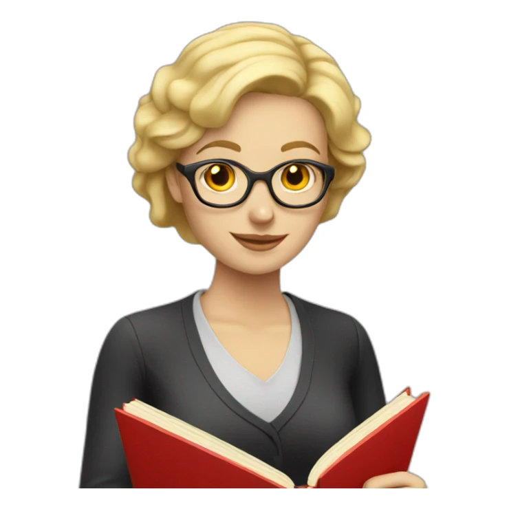 blonde teacher with red book sticker
