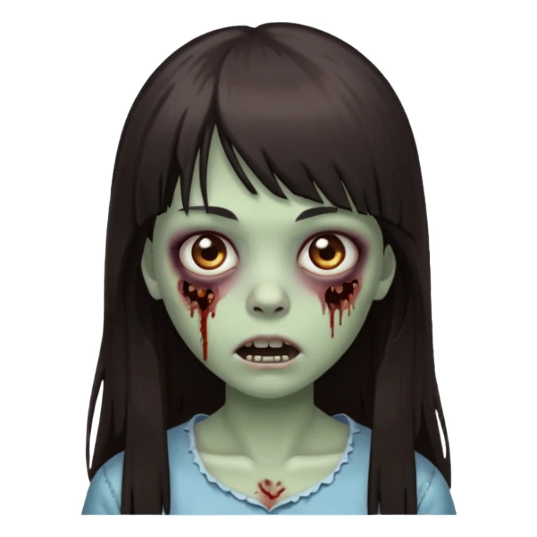 A zombie girl with a long straigh dark brown hair and a bangs  sticker