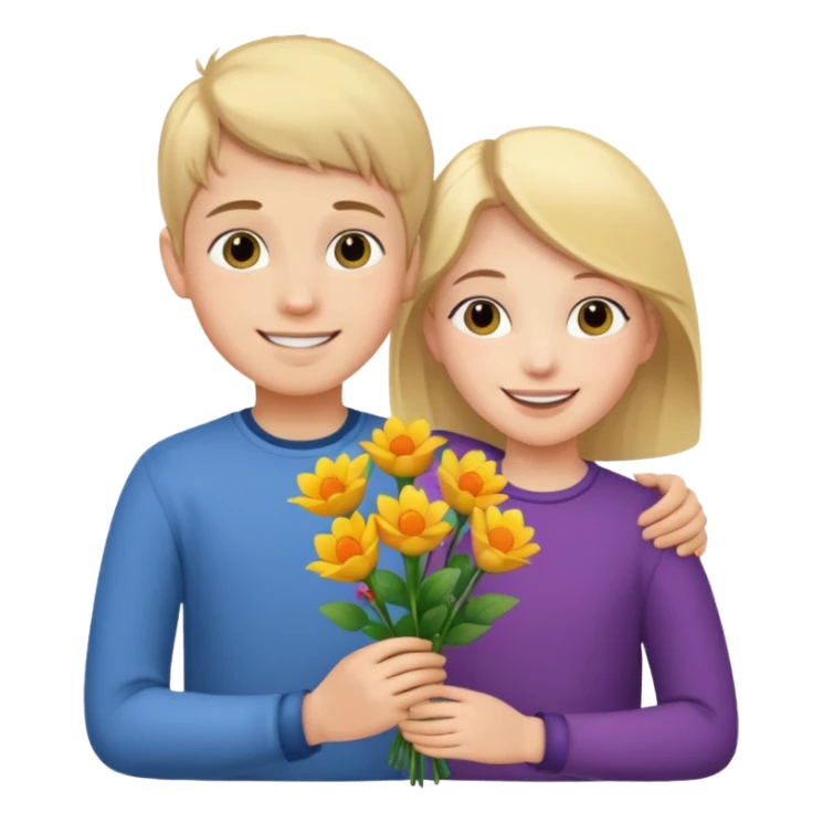 Boy namned Edvin holds flowers and gives it to Linnea sticker