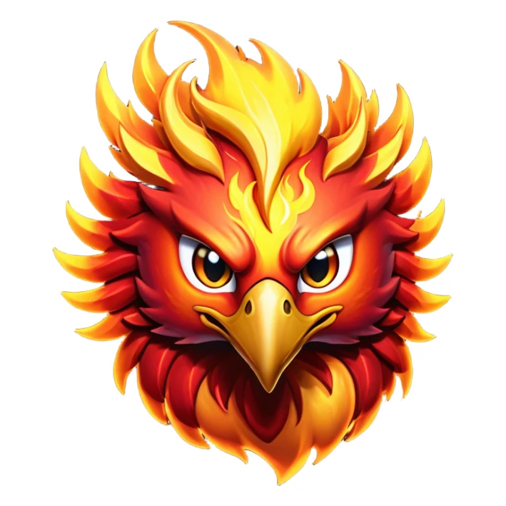 Cinematic Battle-Hardened Mystical Fire Phoenix Portrait Emoji, head tilted dramatically with a defiant, almost mocking smirk. Featuring a striking, rugged form with intensely scarred, flame-scorched feathers and eyes that burn with warrior-like fury, this phoenix embodies unapologetic badassery. Rendered with vibrant, lifelike textures and dynamic, contrasting shadows, high shine, and a bold soft glowing outline, it captures the essence of a phoenix ready to rise and scorch any challenge with battle-hardened might. sticker