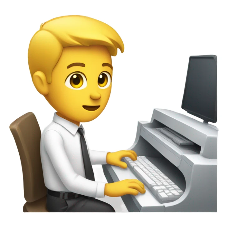 yellow skin man using white keyboard on desk wearing white button down shirt front view sticker
