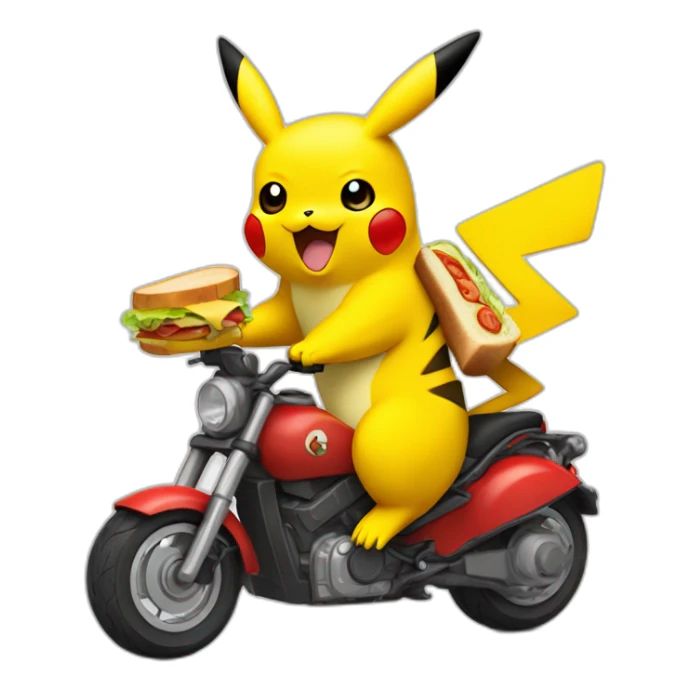 Pikachu avec un sandwich sur une moto sticker