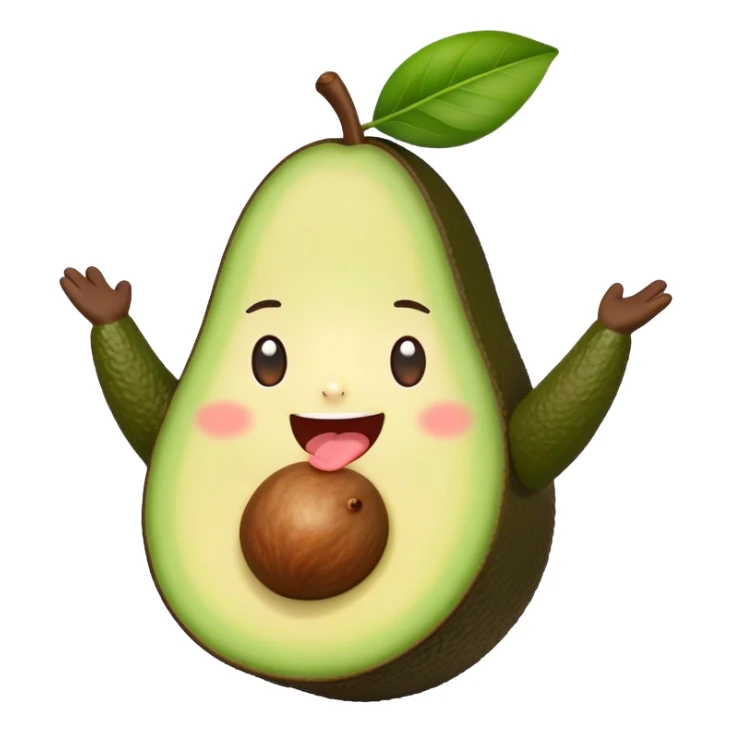 Cute Kawaii Avocado, round and cuddly, soft green with a tiny brown pit, blushing cheeks, a joyful smile, tiny arms outstretched, a warm and healthy glow! sticker