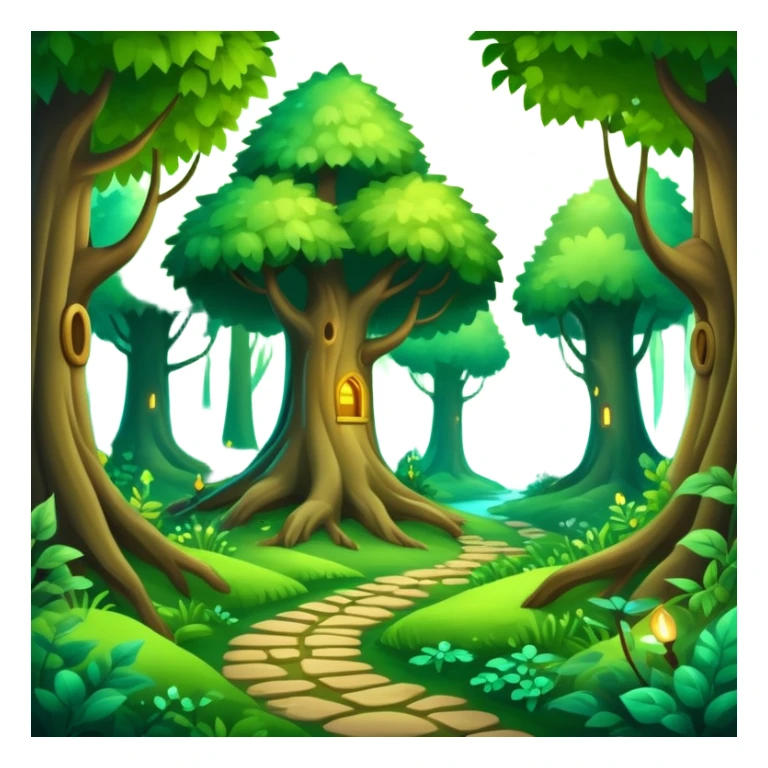 enchanted forest scene with lush green trees and magical glowing accents sticker