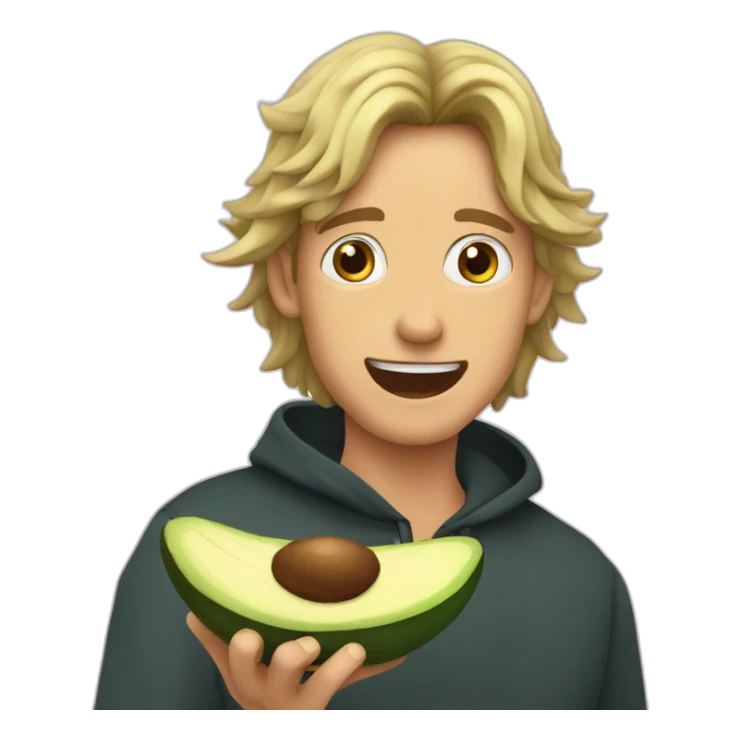 male oztrich eatying an avocado sticker