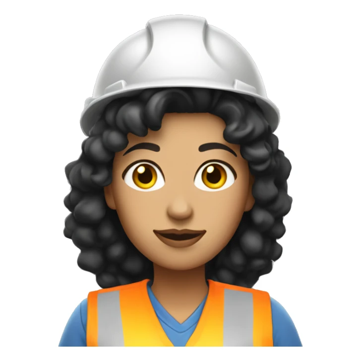 white Woman construction worker with black curly hair and yellow hat sticker