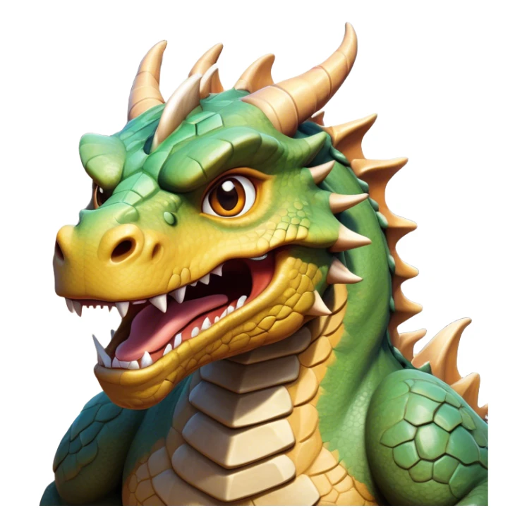 Cinematic Comical Giant Rock Dragon Portrait Emoji, Head tilted dramatically with an exaggeratedly amused expression, featuring a striking, chiseled body with bold stone textures and wide, expressive eyes brimming with playful geologic mischief; rendered with vivid, lifelike detail and dynamic, natural shadows, high shine, dramatic yet humorous, styled with an air of cheeky ancient solidity, soft glowing outline, capturing the essence of a spirited and over‐the‐top stone giant that looks ready to rumble with timeless mirth! sticker