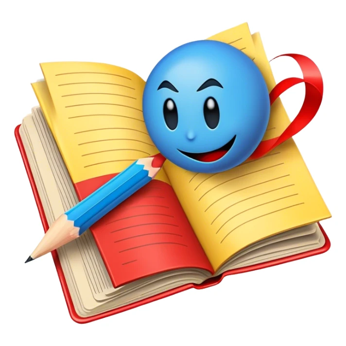 Create a vibrant emoji, representing comic books and graphic novels as an art form. The design should feature a large, opened comic book with vintage comic panels on the pages. Include a pencil (without a hand), writing text or sketching on the pages. The comic panels should have bold lines and retro-style artwork with classic comic book visuals. Use bright, energetic colors like red, yellow, and blue to evoke excitement and creativity. The overall design should feel dynamic, vintage, and artistic. Make the background transparent. sticker