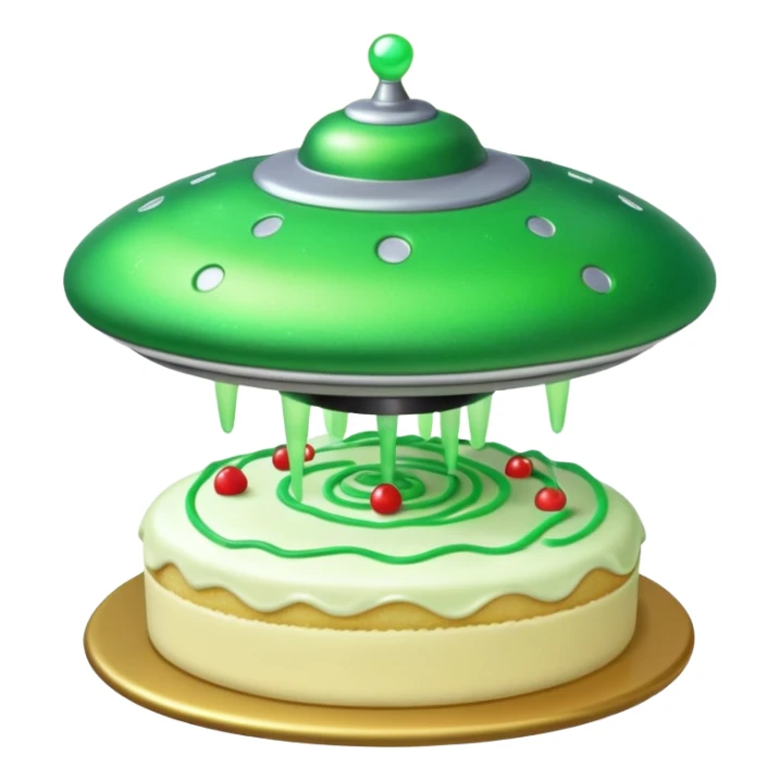 big ufo flying and stealing in a green light small cake  sticker