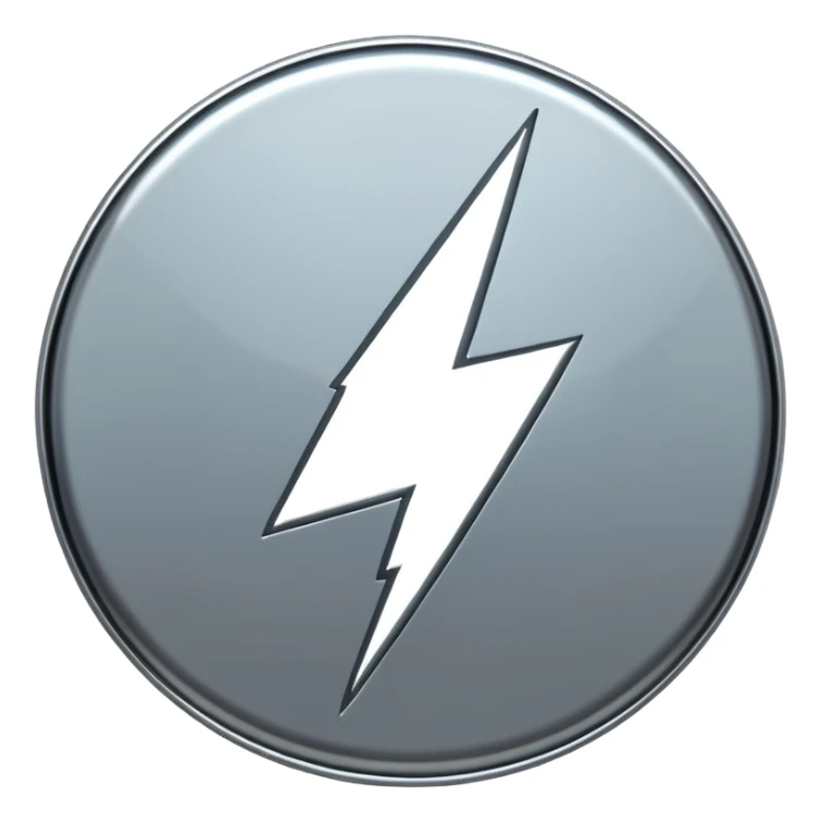 A lightning bolt emoji made of polished silver chrome, sharp yet rounded edges, glossy metallic surface, soft reflections, minimal futuristic design, iOS emoji style, centered, clean white background sticker