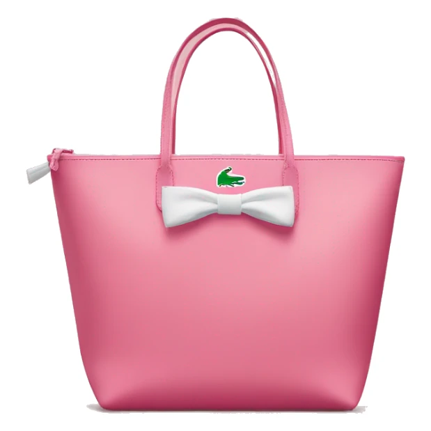 pink lacoste tote bag with one white bow on left side of the bag  sticker