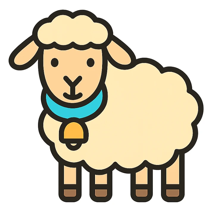 a sheep with a collar, color outline icon style sticker