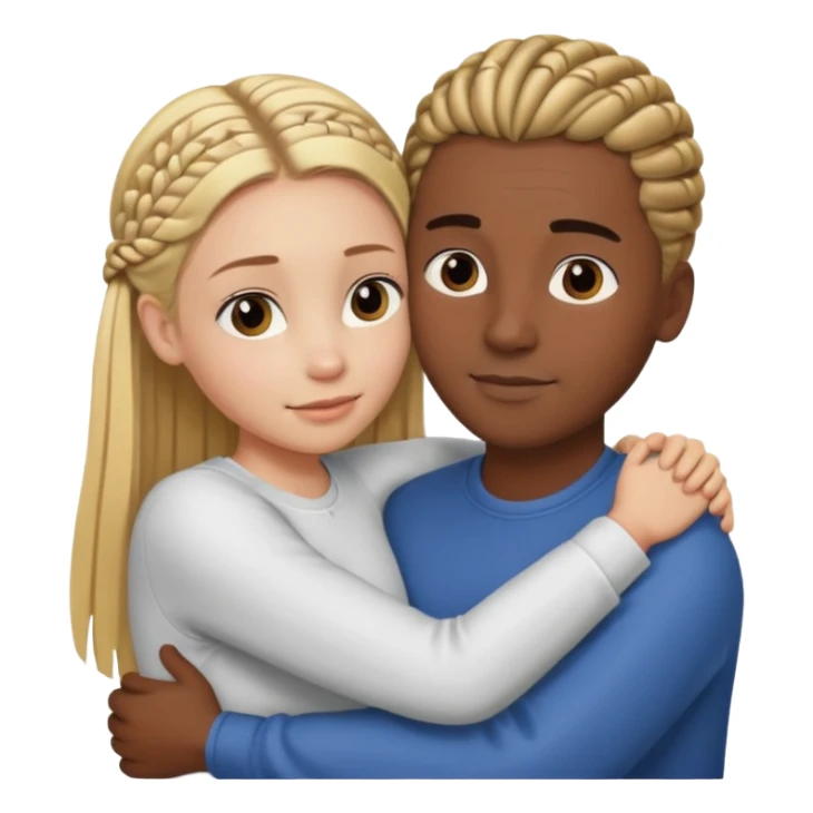 blonde girl with straight hair and medium toned guy with darn brown cornrows hair hugging sticker
