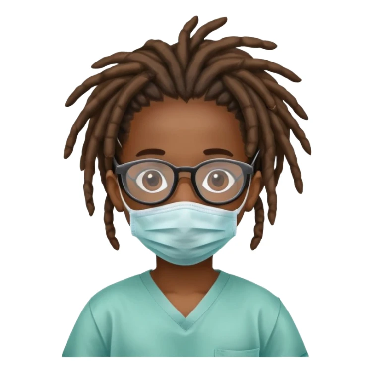 african kid with dreads and glasses and 
surgical mask sticker