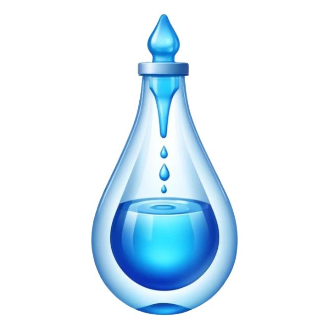 "Abstract logo symbol representing plastic blow molding, a drop of blue liquid plastic transforming into a solid bottle shape, futuristic, metallic texture, blue and silver gradient, white background, high definition app icon." sticker