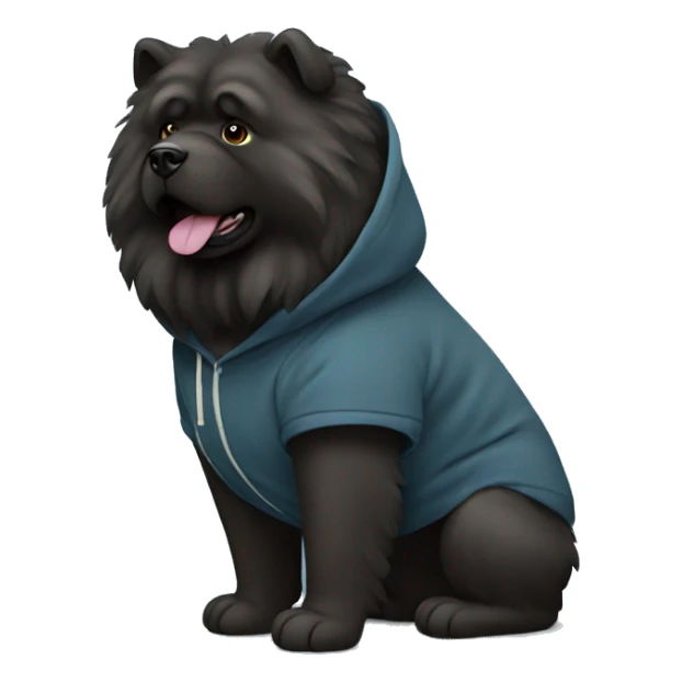 A black chow chow dog wearing a hoodie sticker