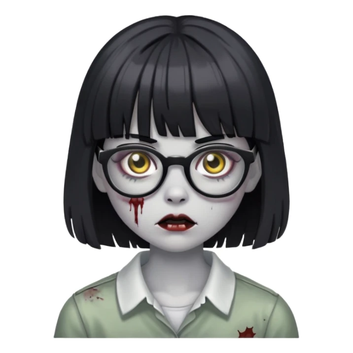 girl zombie with black hair with bangs and glasses sticker