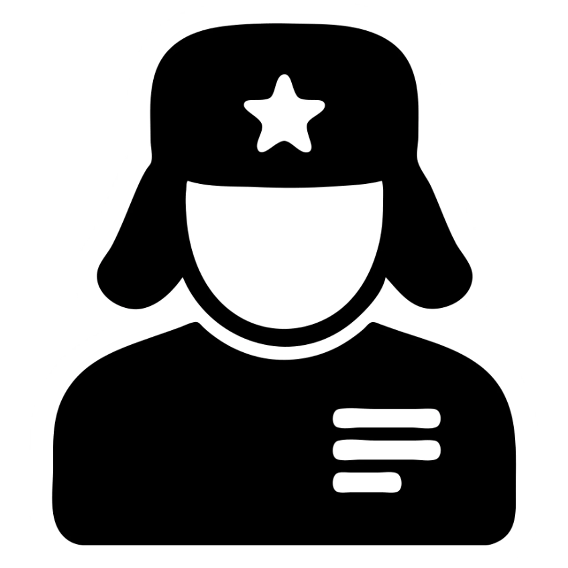 Russian army military blogger wearing an ushanka hat sticker
