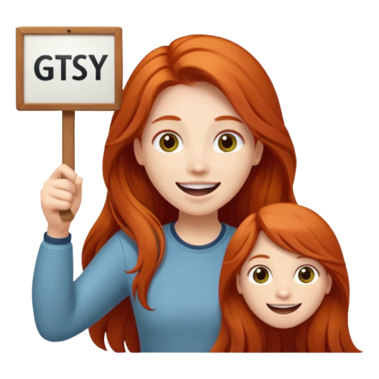 Excited long haired redhead holding a sign that says GTSY sticker