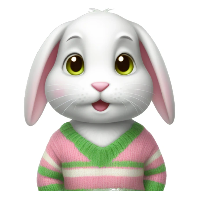 Cute Rabbit with pink and green stripe sweater sticker