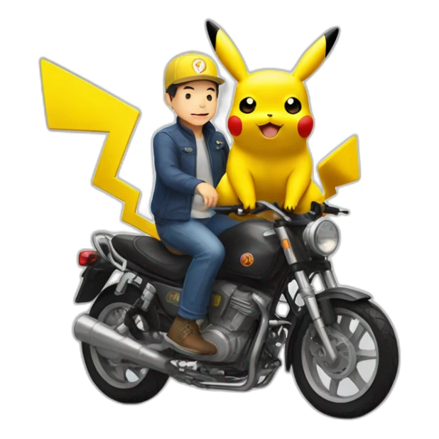 Pikachu rides on top of Mr.Tanaka sticker