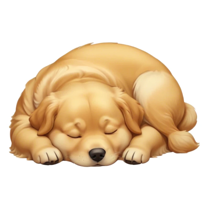 Cinematic Meme-Worthy Chubby Sleeping Golden Retriever Portrait Emoji, Head resting peacefully with a contented smile, featuring a delightfully chubby build and a luxuriously soft golden coat, eyes shut in a serene nap, Simplified yet hilariously adorable features, highly detailed, glowing with a soft, drowsy light, high shine, relaxed and utterly lovable, stylized with an air of playful laziness, bright and endearing, soft glowing outline, capturing the essence of a comically sleepy companion, so meme-worthy it feels like it could instantly become the next viral sensation of adorable slumber! sticker