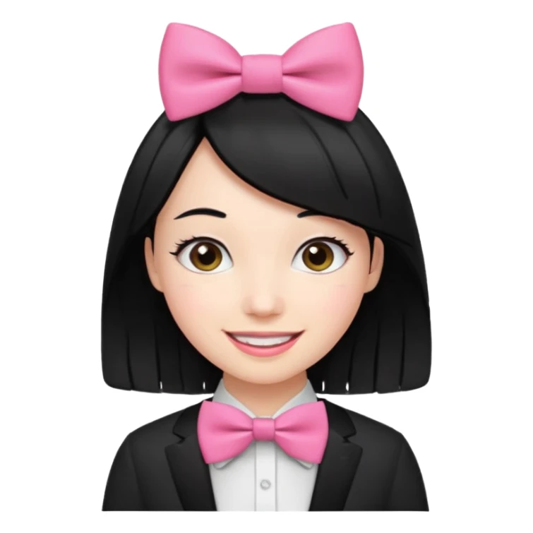 realistic black hair woman with pink bowtie sticker