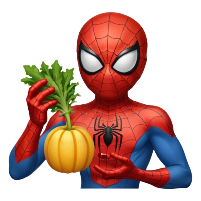 emoji de spiderman comiendo frutas y verduras sticker