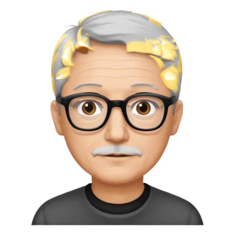 man 60 short grey hair, brown eyes small black rectangle glasses  sticker