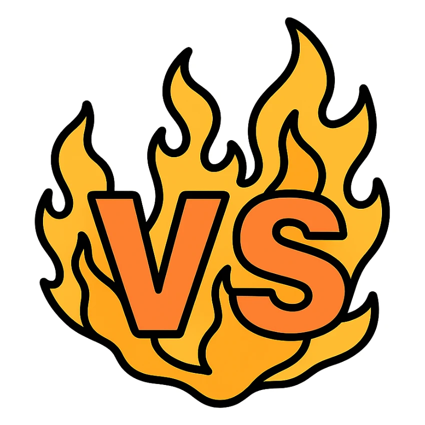 Make the 'VS' text appear as if it is engulfed in large, lively flames, with the letters actively burning and fire effects surrounding them. Keep the style dynamic and bold, with no background. sticker
