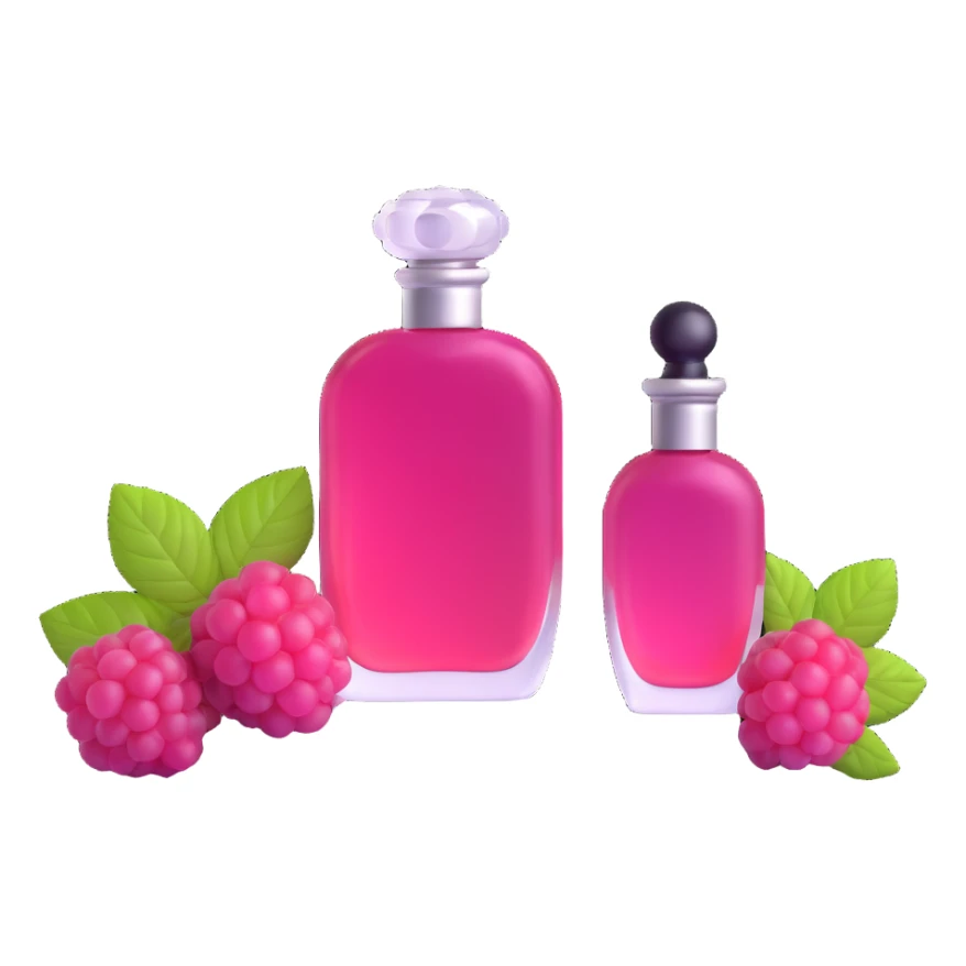 AVON women's perfume bottle next to raspberry bottle sticker