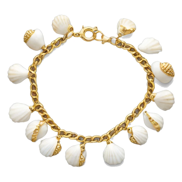 Shell bracelet made out of small white shells linked together with gold chain  sticker