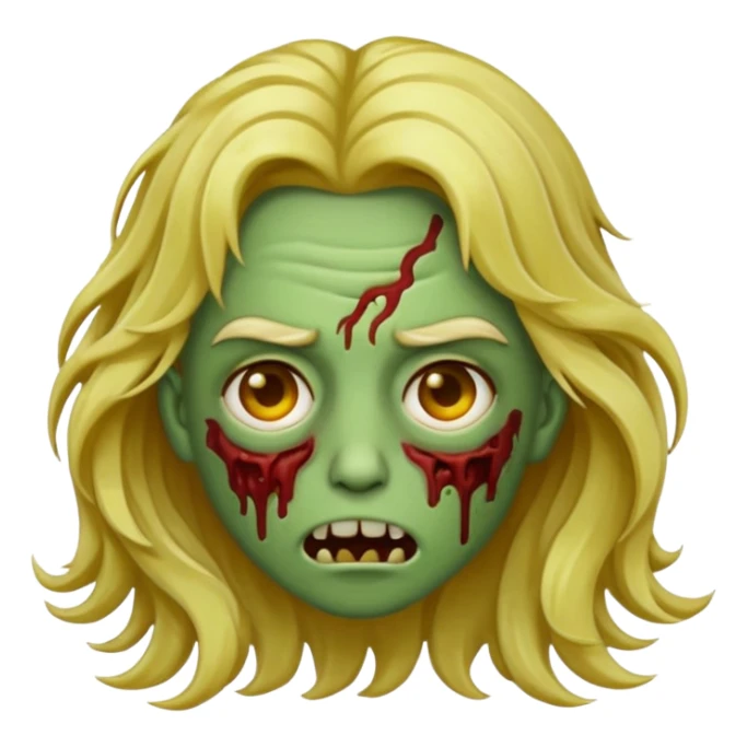 Make a zombie emoji with wavy hair and golden streaks. sticker