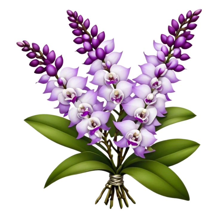 big bouquet white purple Rhynchostylis Orchid, stem, leaf, luxuriant sticker