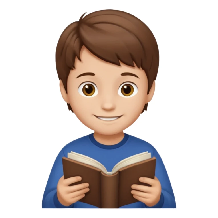 Niño pequeño de cabello castaño leyendo un libro feliz sticker