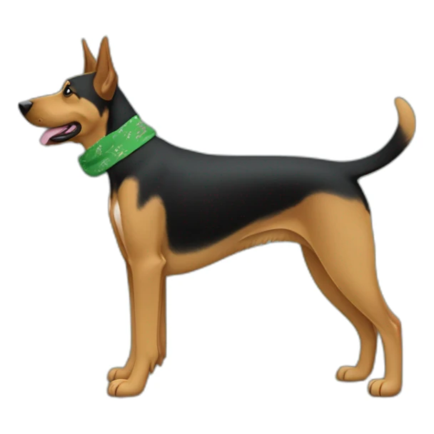 75% Coonhound 25% German Shepherd mix dog wearing small plain green bandana side view full body in profile left facing sticker