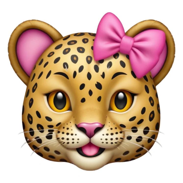 Winking leopard with a pink bow (Apple emoji style)  sticker