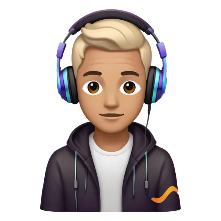 Electronic music DJ with headphones and colorful waveforms sticker