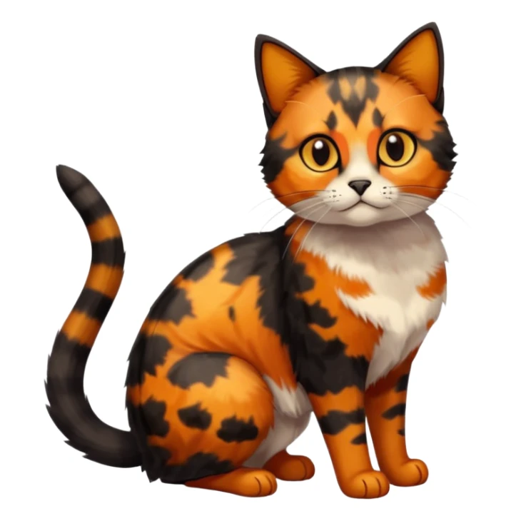 small tortoiseshell cat. only black and and orange. amber eyes. full body. 0% white fur! sticker