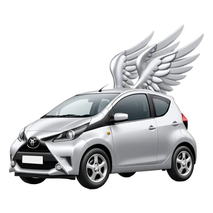 Older Toyota Aygo silver with Wings and Halo sticker