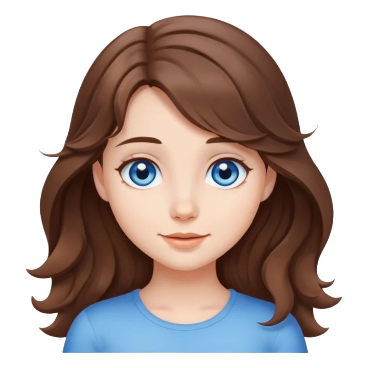 A cute girl with medium-length brown hair and blue eyes waves hello sticker