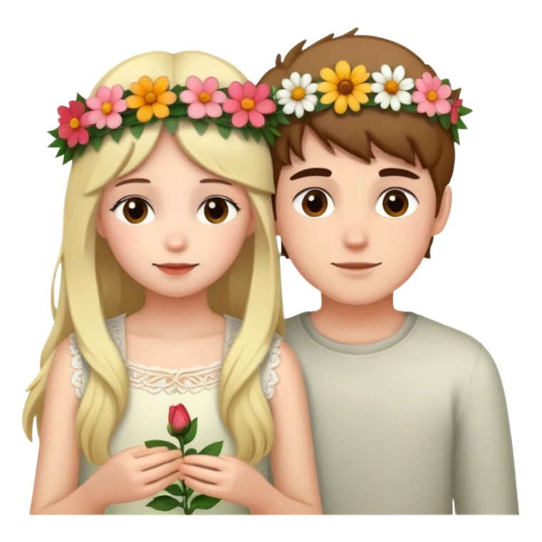 intimate moment between girl in flower crown and boy sticker