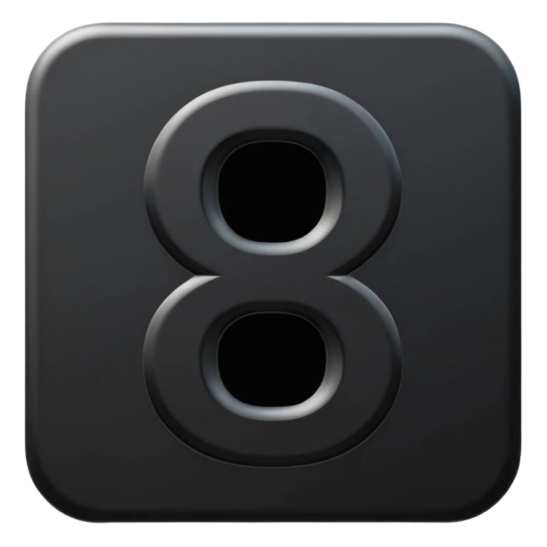 Minimal emoji, number 8 made of solid matte black metal, thick symmetrical form, subtle metal texture, deep shadows, no glow, no neon, flat emoji design, centered sticker