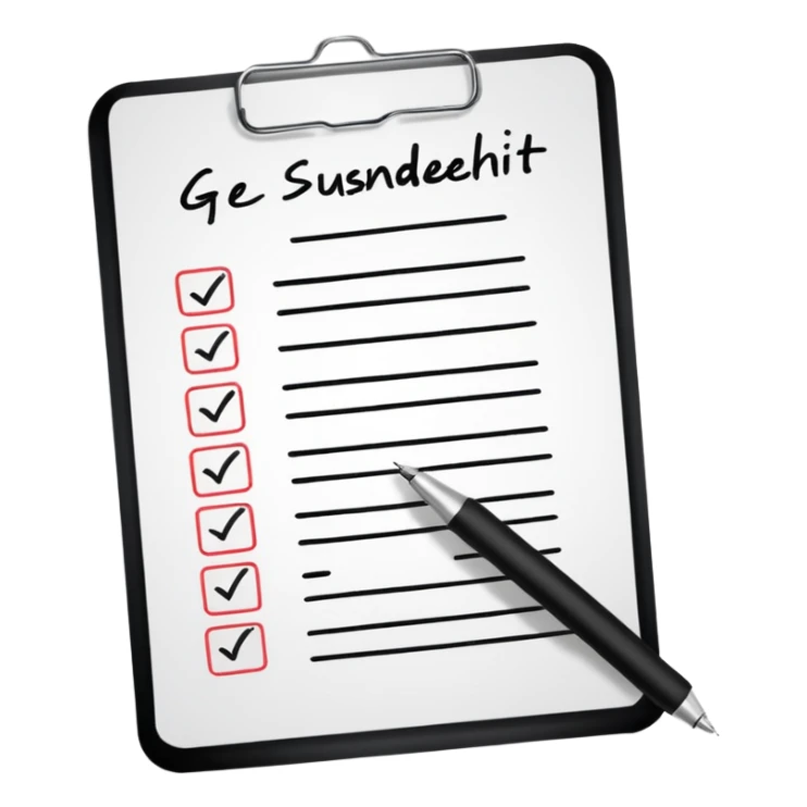 Checklist with the work "Gesundheit" on the top sticker