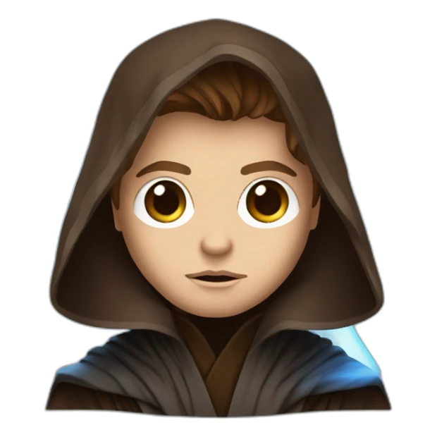 Dark side anakin skywalker (sith eyes) (brown hooded robe) (portrait, front facing) (blue lightsaber) sticker