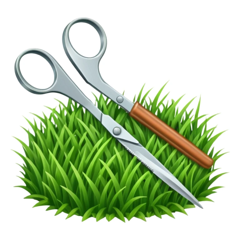  a pair of scisors cutting grass with sticker