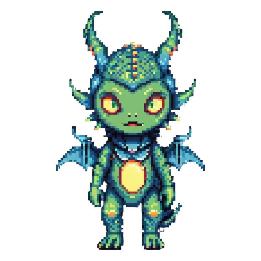 child with a mix of dragon 20%, alien 60%, and demon 20% traits sticker
