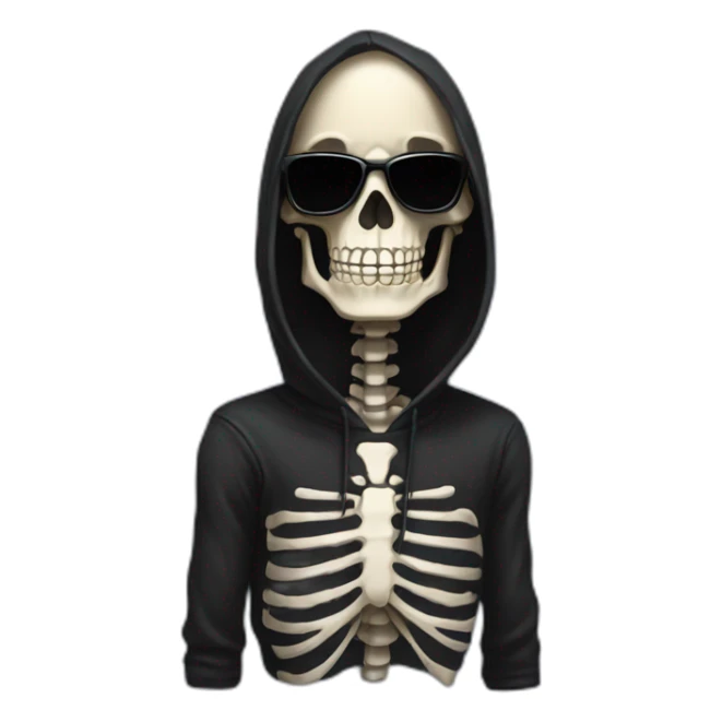 skeleton in black hoodie and sunglasses smile sticker