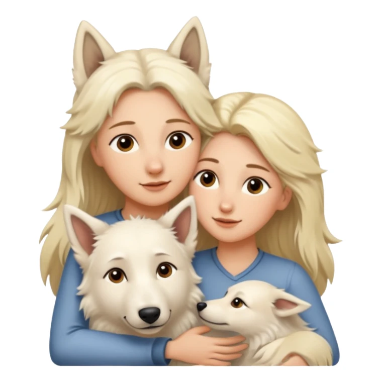 White Shepard short fur Brown eyes is huggin from a Long-haired blonde lady sticker