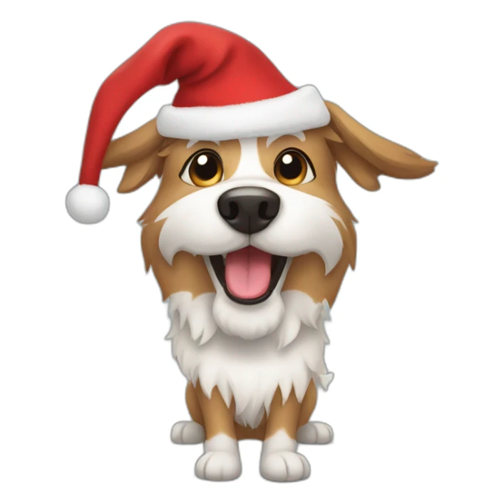 furry happy dog with chistmas hat sticker
